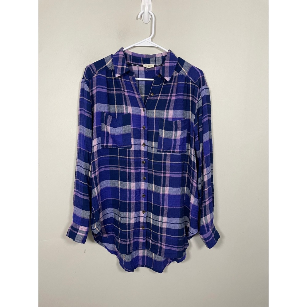 Anthropologie Pilcro Plaid Button Down Shirt in Purple Size Small Fall Casual
